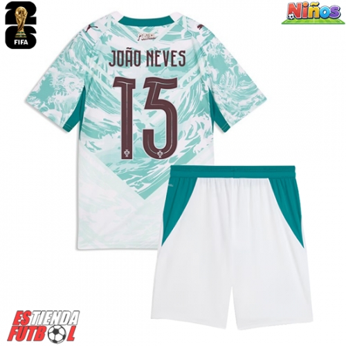 Portugal Joao Neves #15 Segunda Equipación Niños Mundial 2026 Manga Corta (+ Pantalones cortos)